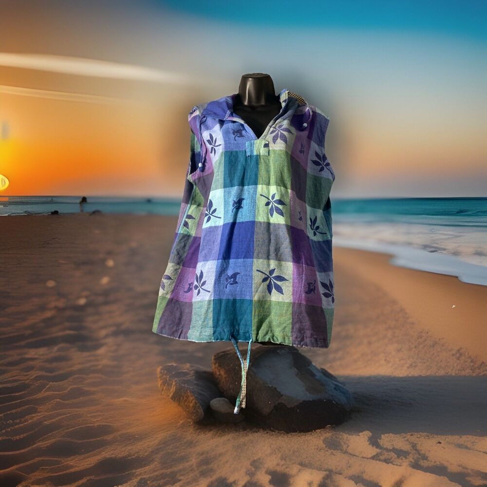 Angelique Sleeveless‎ Hoodie Boho Top Drawstrings Lg